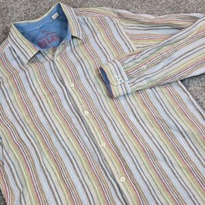 Tommy Bahama Relax Multi Striped 100% Linen Button Down Shirt Mens XL